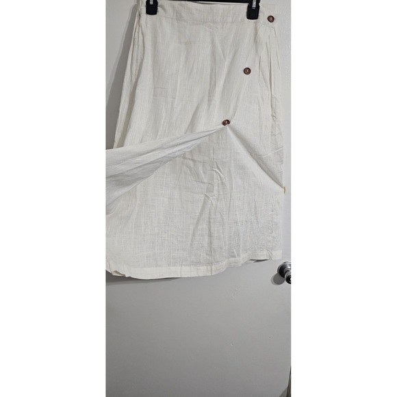 Chartou Linen Blend Wrap A Line Skirt Women's Large White Elastic Pockets Midi - Picture 3 of 9